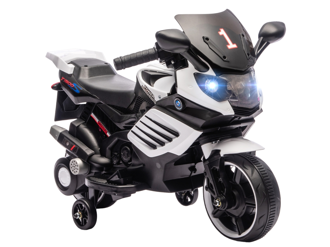 Motocicleta elétrica 6V para crianças com rodas removíveis faróis e música idade 18-36 meses Branco S/MARCA