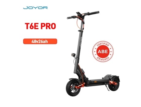 Scooter elétrica dobrável Joyor T6e Pro, com certificação ABE, motor de 500 W, bateria de 48 V e 26 Ah, pneus off-road de 10 polegadas, preta