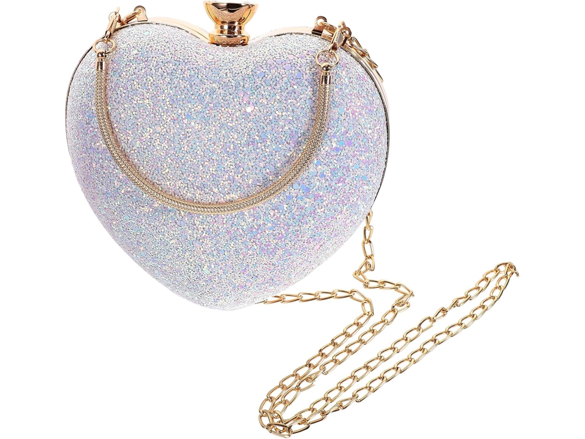 Bolsa Feminina Ciieeo Em Formato De Coração Com Lantejoulas Delicadas, Corrente Metálica E Couro Pu - Bem Organizada.