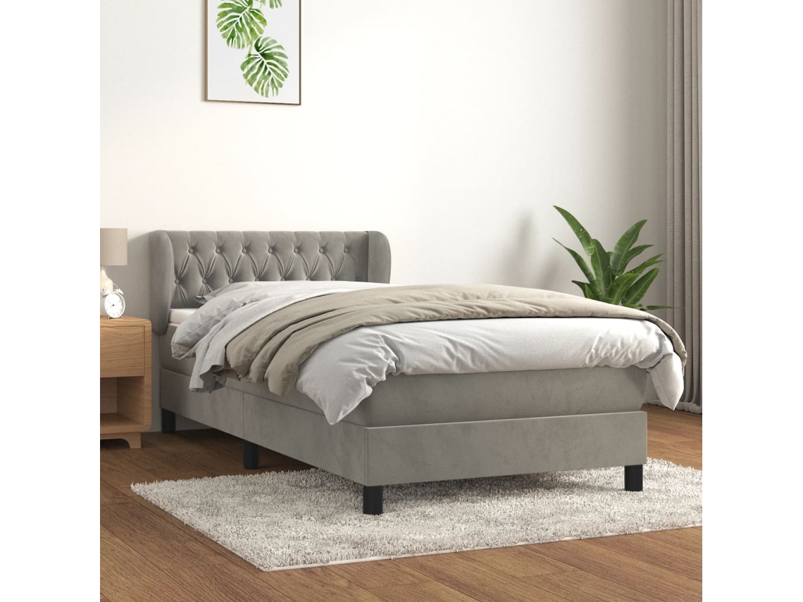 Vidaxl Cama Com Molas/colchão 90x190 Cm Veludo Cinza-claro