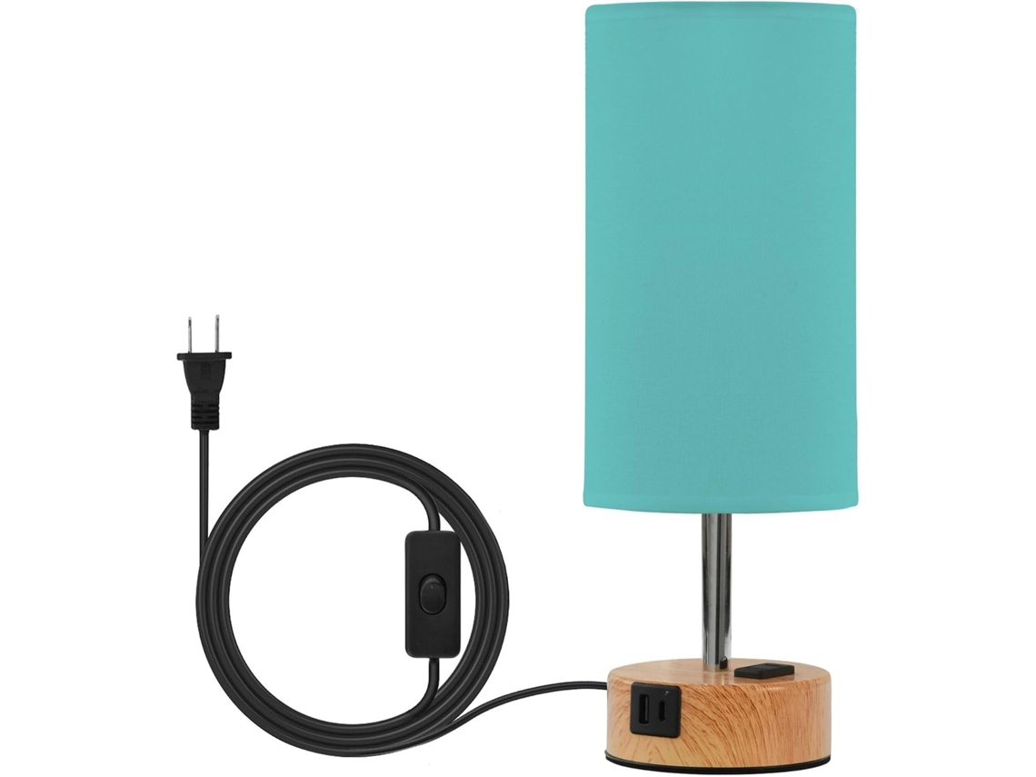 Luminária de mesa Yuiboo na cor turquesa sólida com controle por toque, portas USB com certificação CEA, lâmpada LED ideal até para cozinha.