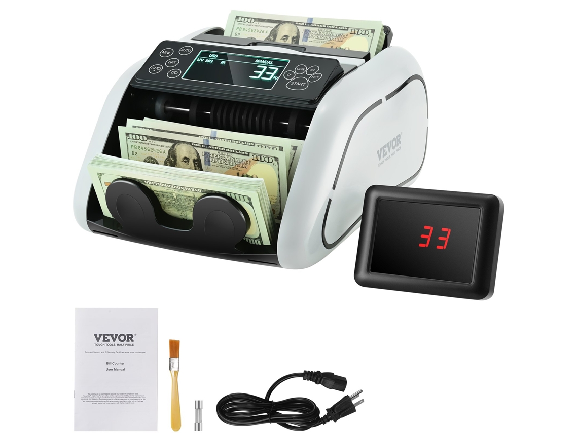 VEVOR Máquina de Contador de Dinheiro Contador de Notas com Detecção de Falsificação Uv Mg Ir Dd