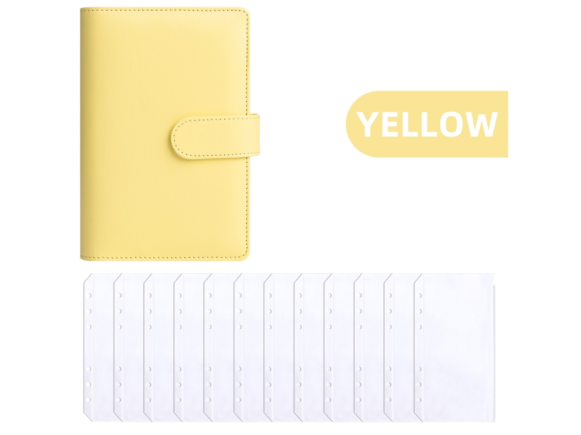 A6 Pu Leather Cash Envelope Budget Notebook With Zipper Pockets, Yellow Cover + 12-lined Zipper Pockets