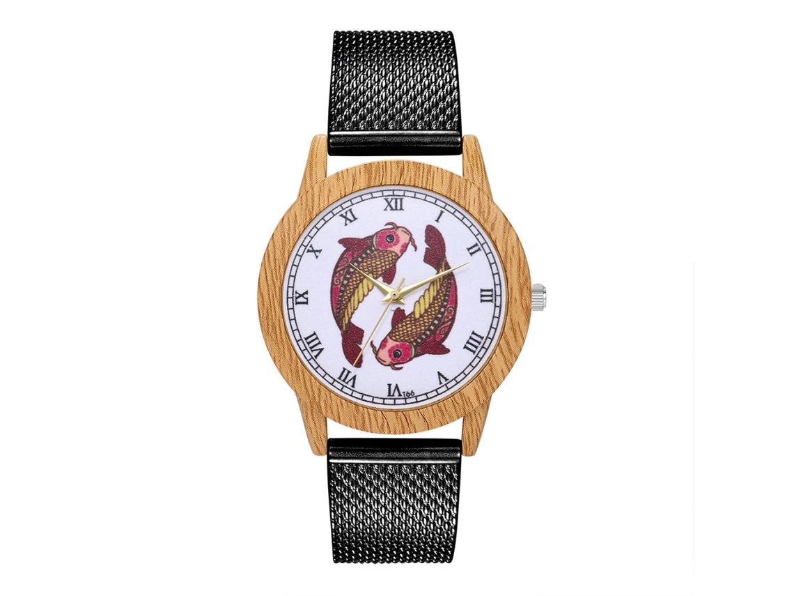 Reloj De Cuarzo Con Correa De Silicona Dial Peces Unisex Casual Zhoulianfa Negro