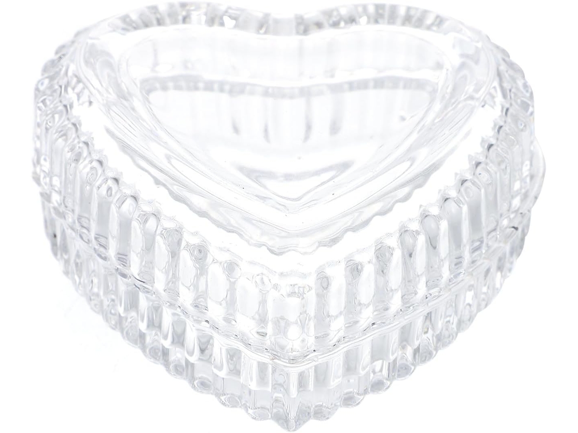 Caixa Vidro Formato Coração Tampa Estilo Retrô Elegante Decoração Escritório Porta Joias Transparente Casa GOKOCO