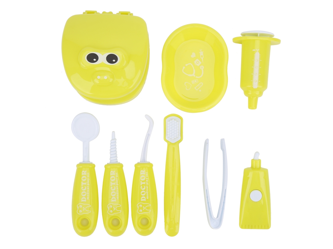 Mali conjunto Modelo Dentes Dentista Infantil 9 Peças Brinquedo de Faz de Conta Amarelo