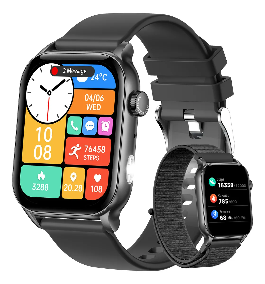 Relógio Inteligente Eigiis Kr86 Com Lanterna Led, 2 Pulseirasvayotoy