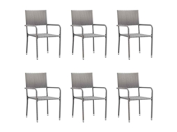 Vidaxl Cadeiras De Jantar Empilháveis Para Jardim 6 Pcs Vime Pe Cinza