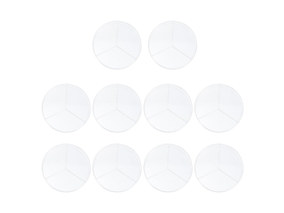 Placas De Petri Transparentes De Ps Com Três Compartimentos, Pacote Com 10 Unidades.