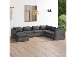 Conjunto 7 Peças Lounge De Jardim C/ Almofadões Vime Pe Cinza Dkd Home Decor