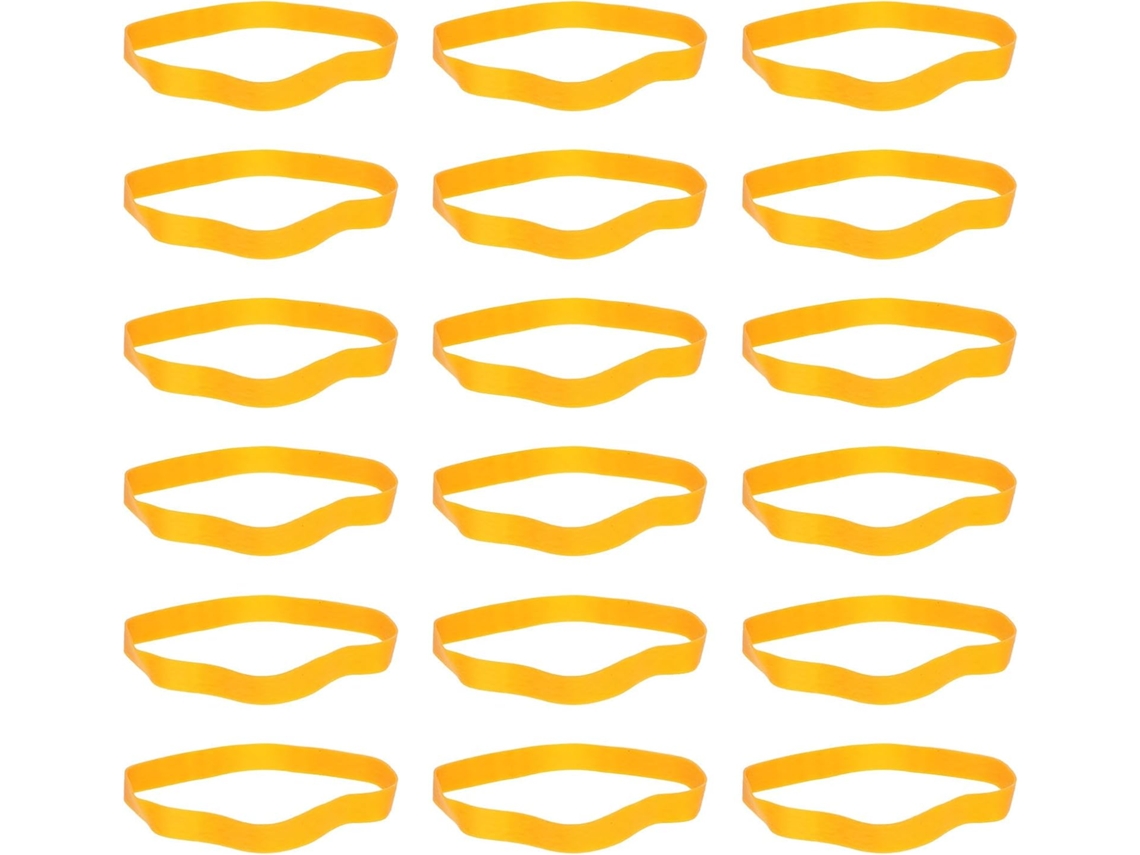 28 elásticos longos amarelos, de alta elasticidade e toque confortável, ideais para uso prático fora da mesa.