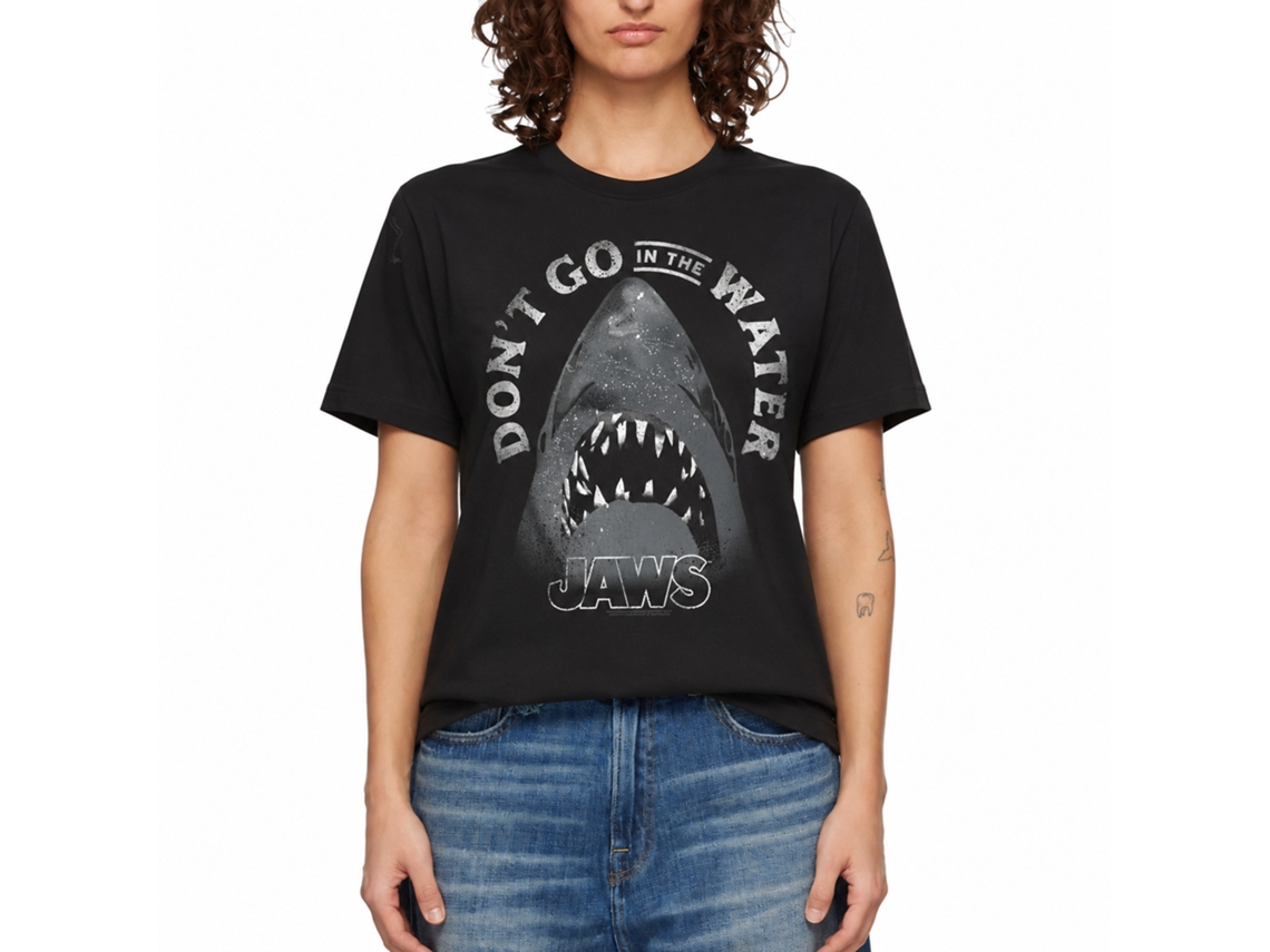 Rockinstone Jaws Movie Text Arch Black Adult T-shirt Size:l