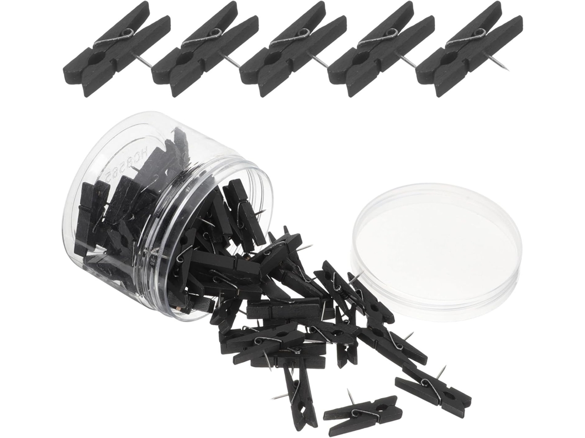 Upkoch 50-tachinhas De Madeira Pretas Com Prendedores Roupa Para Roupas E Artesanato, Fixação Sem Ferramentas, Adequadas
