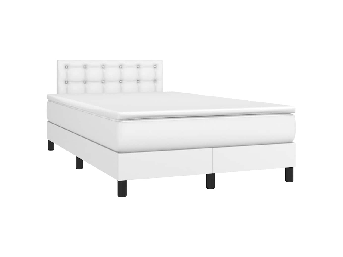 Vidaxl Cama Box Spring C/colchão/led 120x190cm Couro Artificial Branco