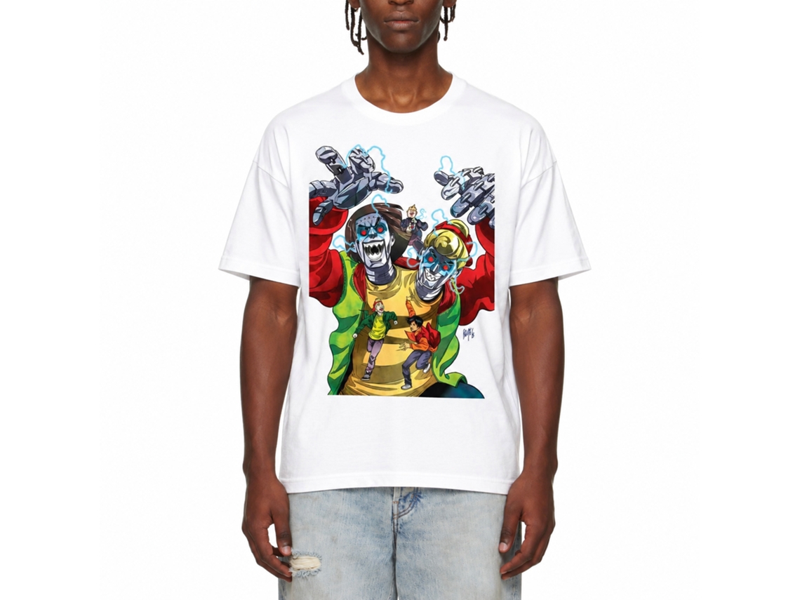 Rockinstone Bill And Ted Robot Dudes White Adult T-shirt Size:l