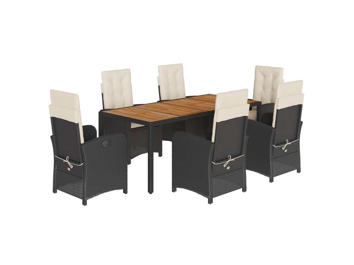 Conjunto de 7 Jantar para Jardim com Almofadões Vime Pe Preto MAISON EXCLUSIVE