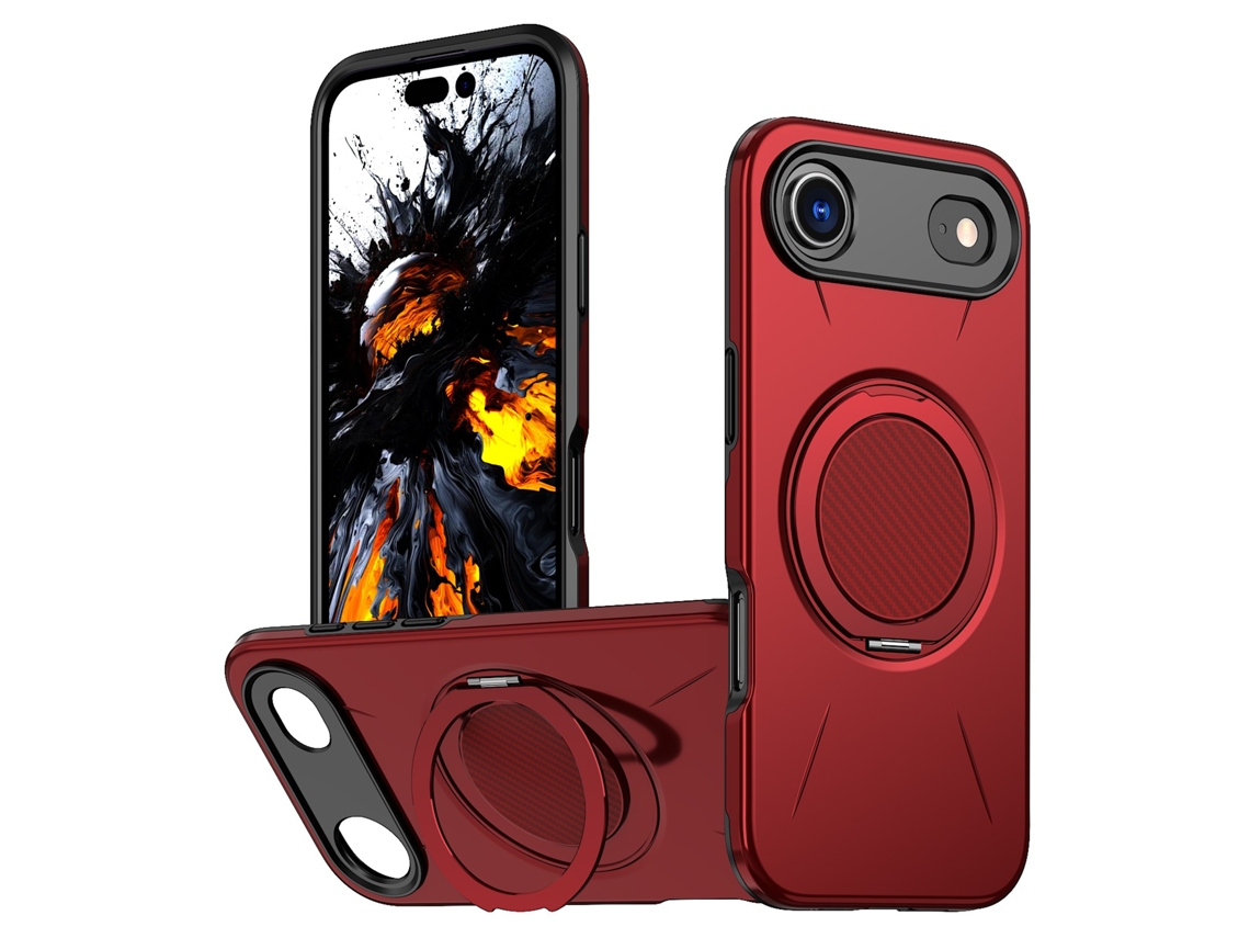 Compatível Com Iphone 17 - Capa Resistente Air Para Celular, Com Suporte Magnético Giratório À Prova De Choque E Proteção Dupla Contra Quedas - Vermel