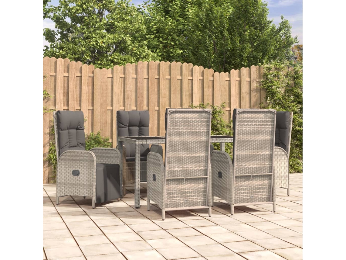 Vidaxl 7 Pcs Conjunto De Jantar P/ Jardim C/ Almofadões Vime Pe Cinza