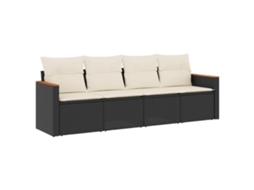 Conjunto de 4 Sofás para Jardim com Almofadões Vime Pe Preto MAISON EXCLUSIVE (4 pcs)