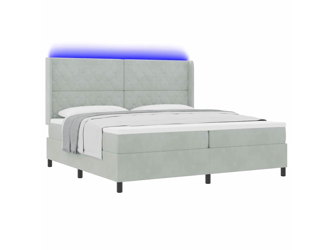 Cama Box com Colchão com Led Cinzento Claro Veludo MAISON EXCLUSIVE (200x200 cm)