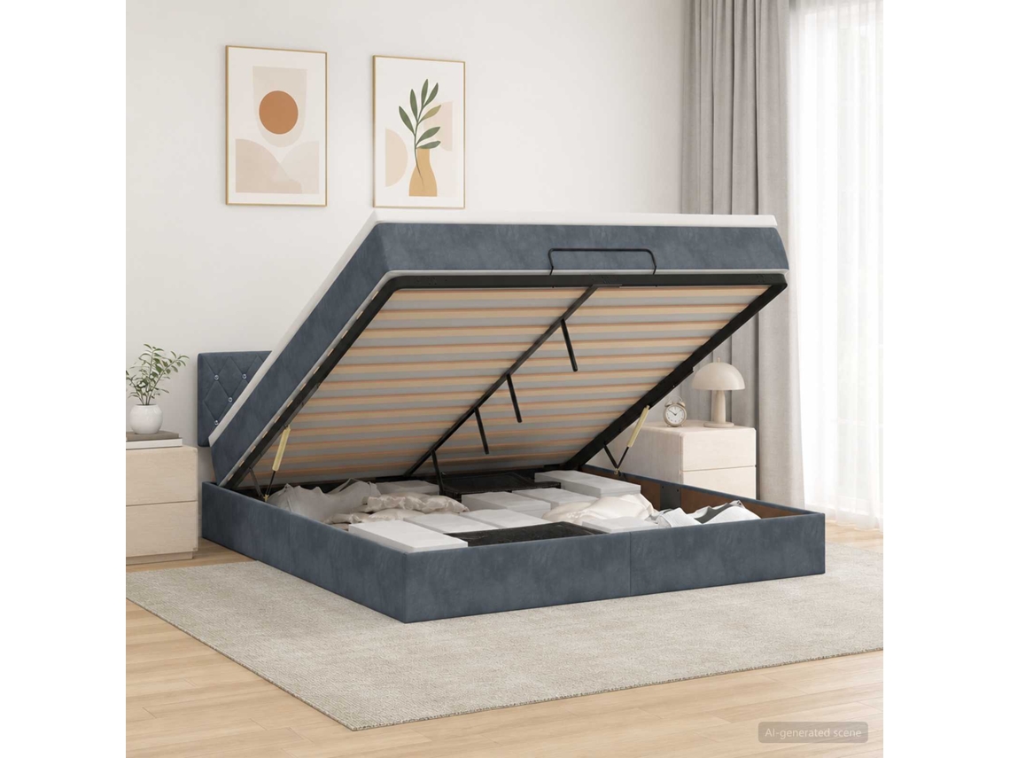 Vidaxl Cama Ottoman Com Colchão Cinzento-escuro 140 X 190 Cm Veludo