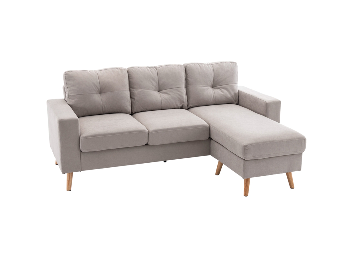 Sofá Em L , Cinza Claro, De Tecido Para 3 Pessoas Com Chaise Longue Para Sala De Estar.