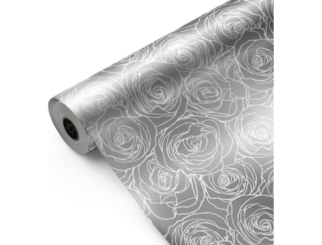 Rolo De Embrulho Para Presente, Rolo Grande 62 Cm X 100 M • Flores De Prata • Ideal Para: Lojas, Empresas Fiesta Paper