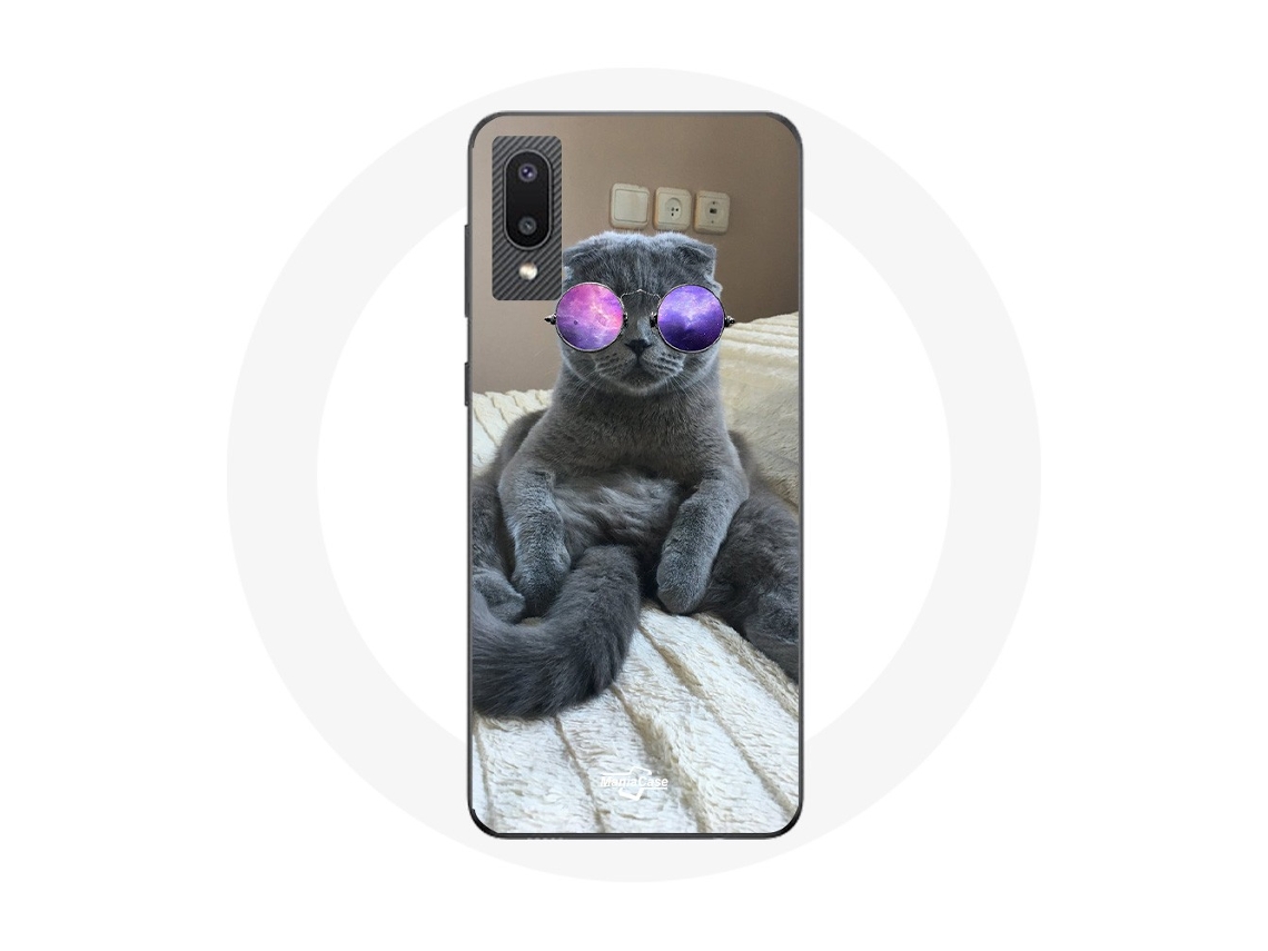 Capa para Samsung Galaxy A02 Gato com óculos roxos