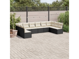 Jogo de Sofá Jardim 10 Peças C/ Almofadões Vime Pe Preto Dkd Home Decor
