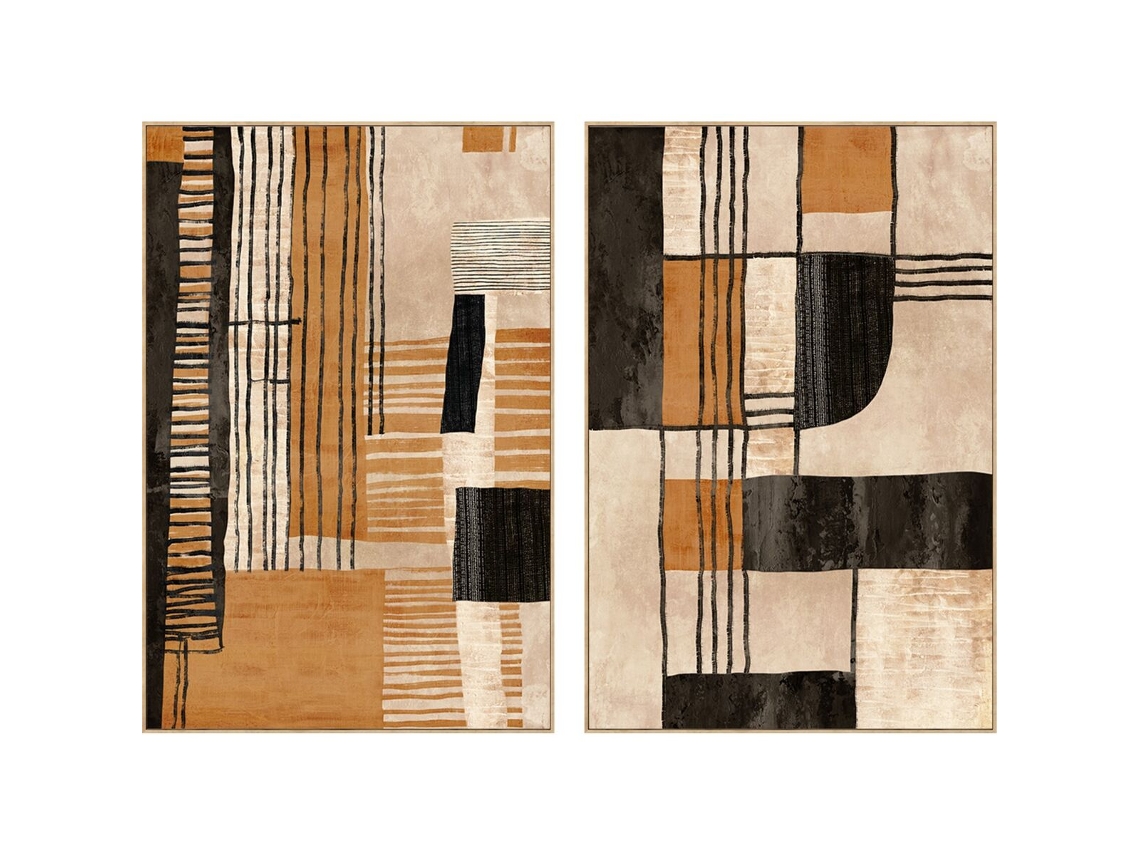 Pintura Home Esprit Bege Laranja Urbana 82,5 X 4,5 X 122,5 Cm (2 Unidades)
