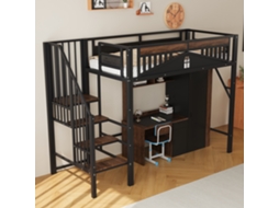 Cama Alta 90x200 Metal Janela Grades Preta Armazenamento