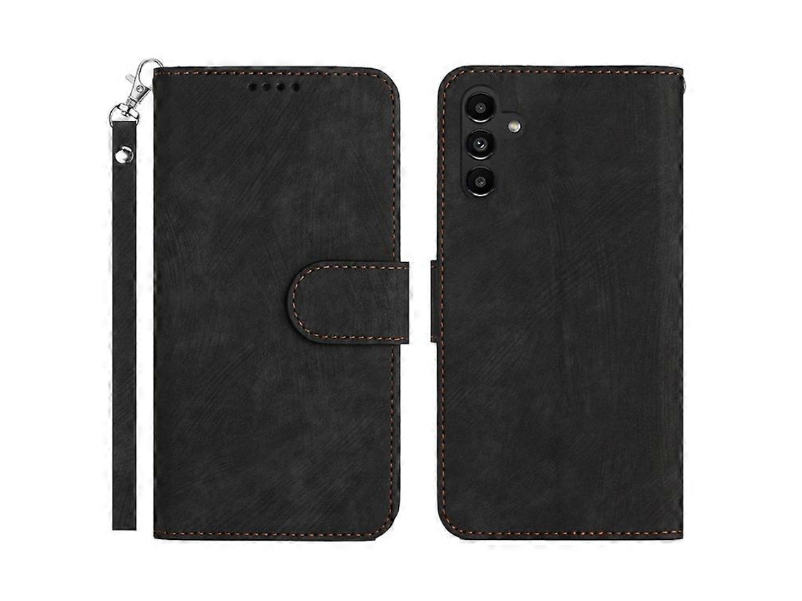 Capa Tipo Carteira Com Estampa Listrada E Cor Sólida Para Samsung Galaxy A54 5g, Capa Tipo Fólio Em Couro Pu Com Suporte E Alça