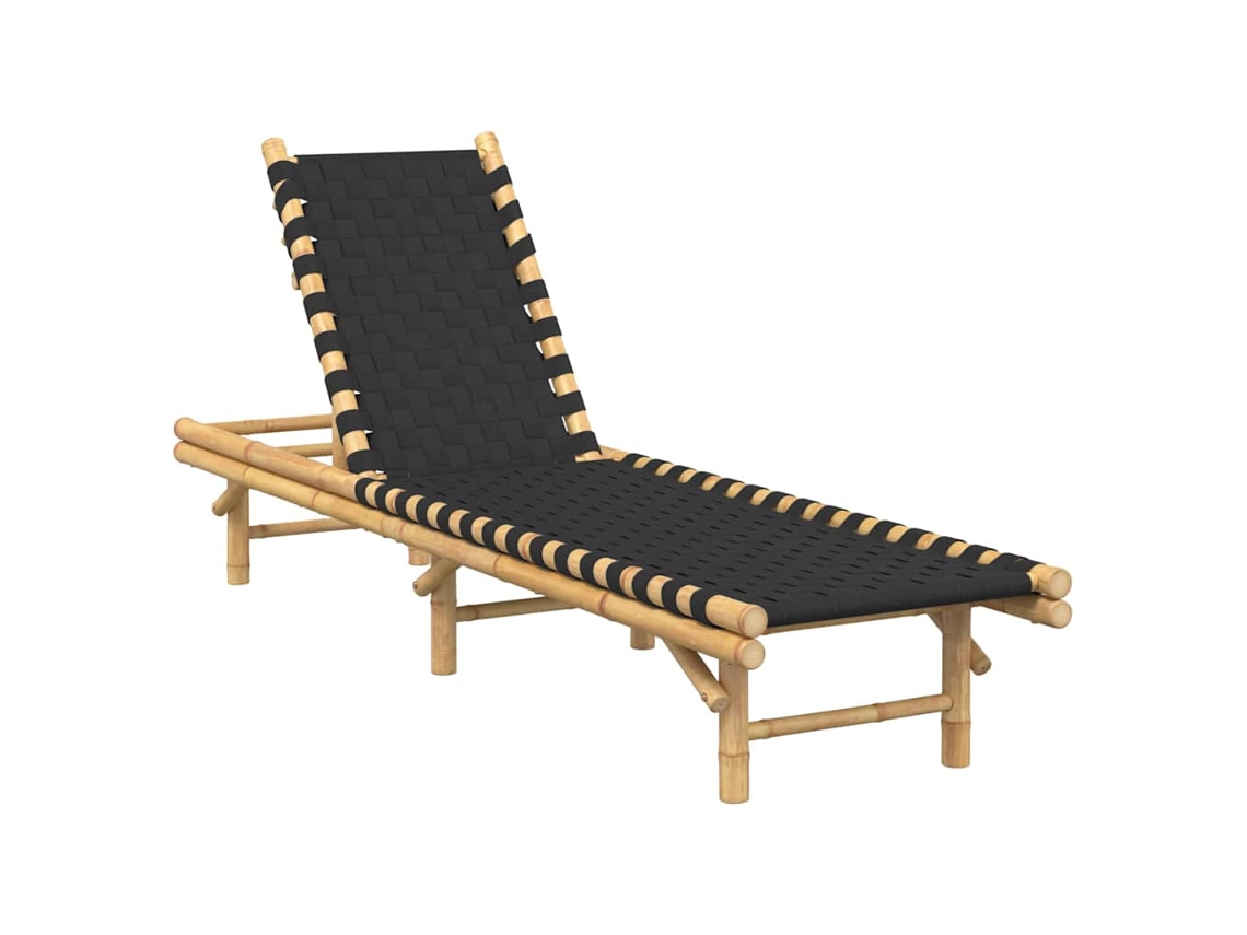 Espreguiçadeira com Tiras Pretas Entrelaçadas 55x200x30cm em Bambu MAISON EXCLUSIVE
