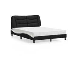 Vidaxl Cama Com Colchão Hvar 120x200 Cm Couro Artificial Preto E Branco