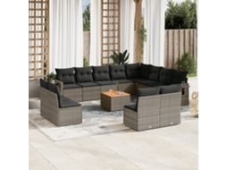 Vidaxl 13 Pcs Conjunto Sofás P/ Jardim C/ Almofadões Vime Pe Cinzento