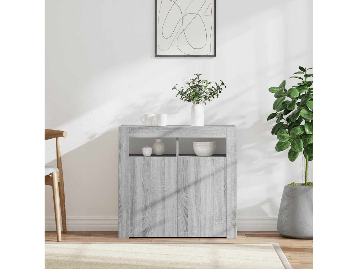 Vidaxl Aparador Com Luzes Led 80x35x75 Cm Cinzento Sonoma