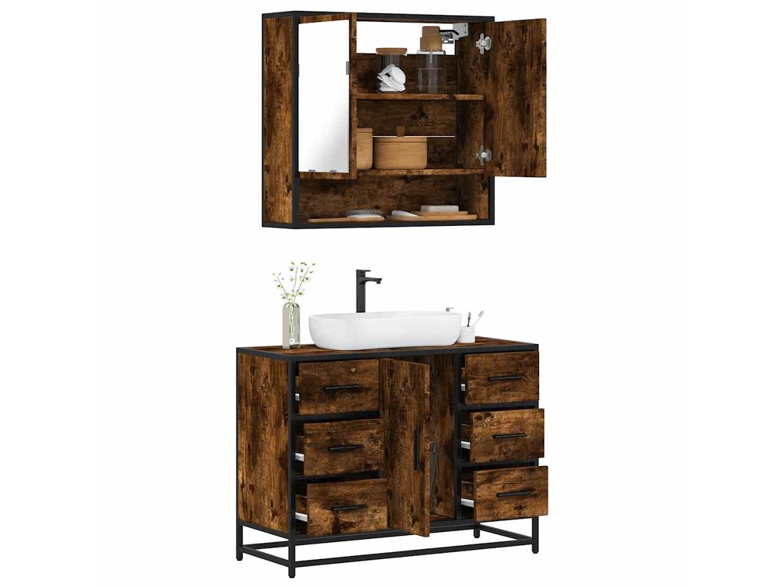 Vidaxl 2 Pcs Conj. Móveis Casa De Banho Derivados Madeira Cor Fumado