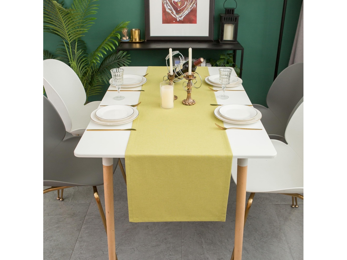 Caminho De Mesa Moderno 40x180 Cm Verde, Impermeável Com Efeito Lotus, Em Poliéster Lavável E Antimanchas