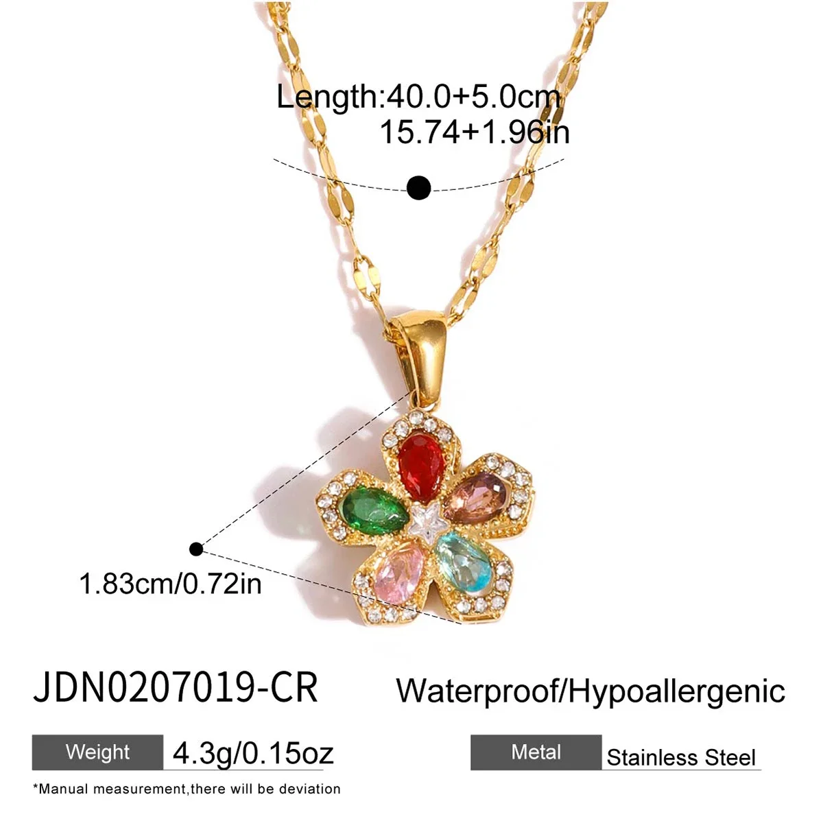 Colar Com Pingente Giratório De Flor De Cinco Pétalas Em Zircônia Colorida E Elegante
