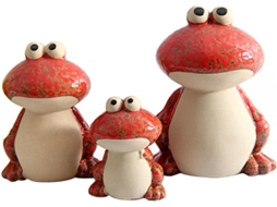 Conjunto 3 Miniaturas Sapos Cerâmica Originais Vermelha Decoração Criativa Escritório Jardim Cor Casa GOKOCO