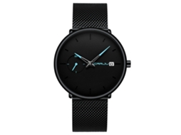 Relógio de Pulso Masculino de Aço com Pulseira de Malha e Movimento Quartz (ponteiros Azuis)
