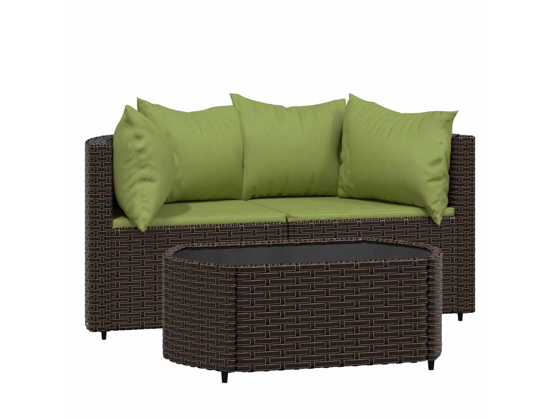 Maison Exclusive - 3 Pcs Conjunto Lounge Jardim C/ Almofadões Vime Pe Castanho
