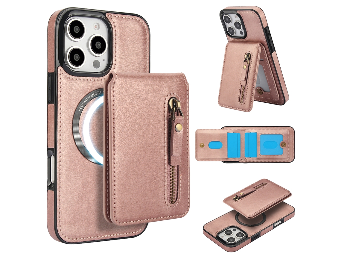 Capa Hexinyigjly Para Iphone 16 Pro Max Com Carteira Destacável, Compatível Com Magsafe, Em Couro Pu Rosa Velho
