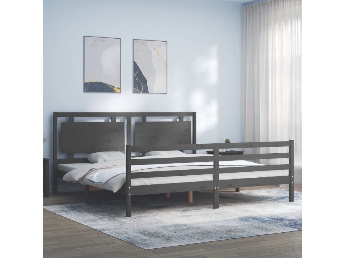 Vidaxl Estrutura De Cama Com Cabeceira 200x200 Cm Madeira Maciça Cinza