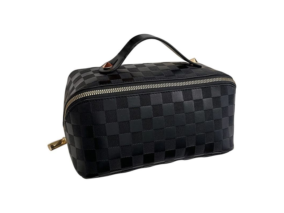 Bolsa de Maquiagem de Viagem S/MARCA, grande capacidade, estampado quadros, preta