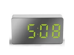 Relógio de mesa digital LED com espelho, despertador multifuncional para quarto e escritório LAXISCREED