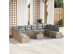 Vidaxl Conjunto De Sofá De Jardim Com Almofada 11 Pcs Bege Vime Pe