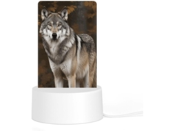 Luminária Noturna De Acrílico Com Base, Na Cor Cinza Escuro Com Estampa De Lobo, Luminária De Led Quarto, Banheiro
