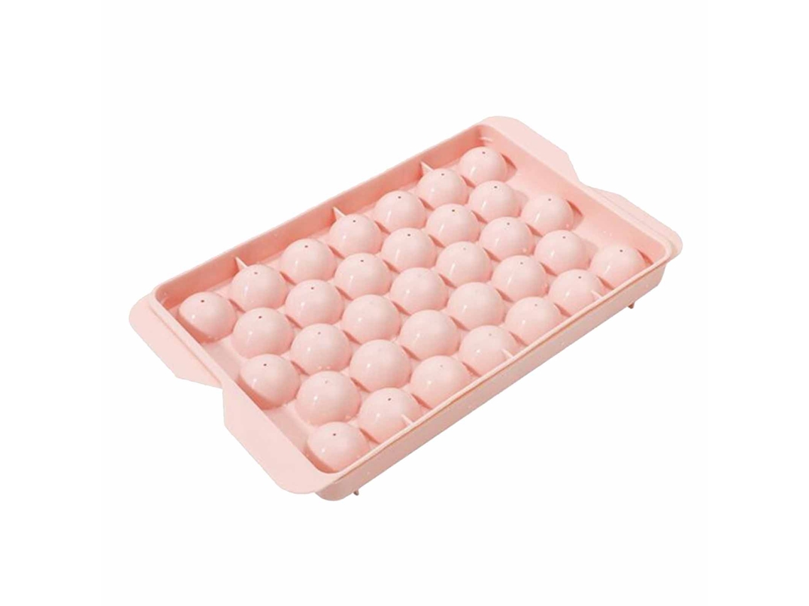 Mold De Gelo Esférico 33 Cubos Com Tampa De Plástico Pp Compacto Para Casa Rosa
