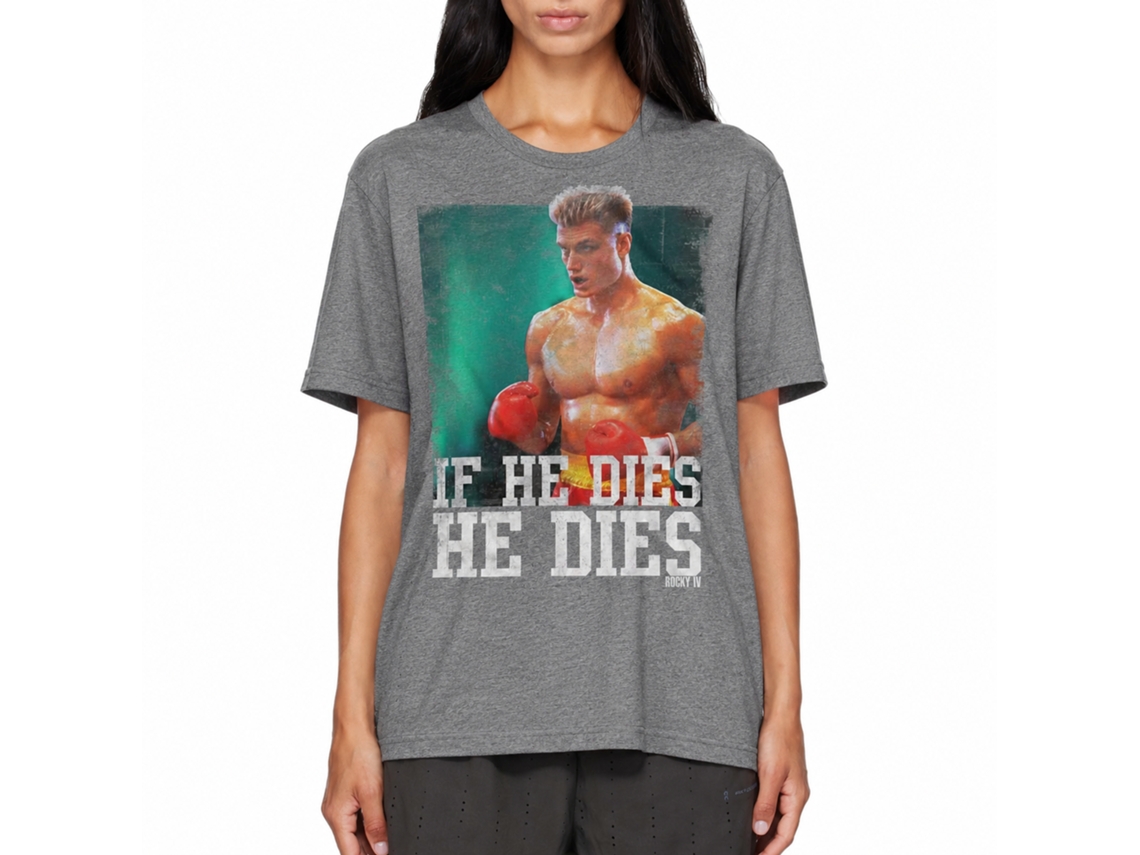 Rockinstone Rocky Movie Dies Distressed Heather Graphite Adult T-shirt Size:s